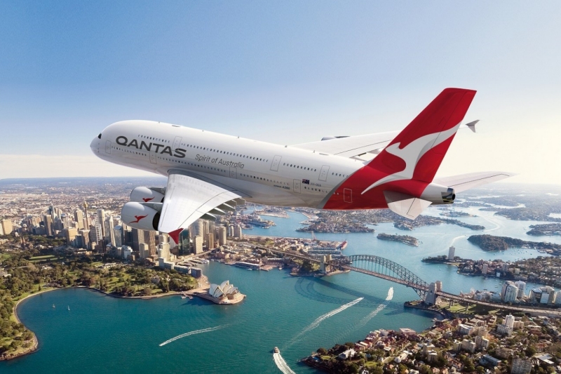 Qantas airline flying over Sydney Harbour, New South Wales © Qantas