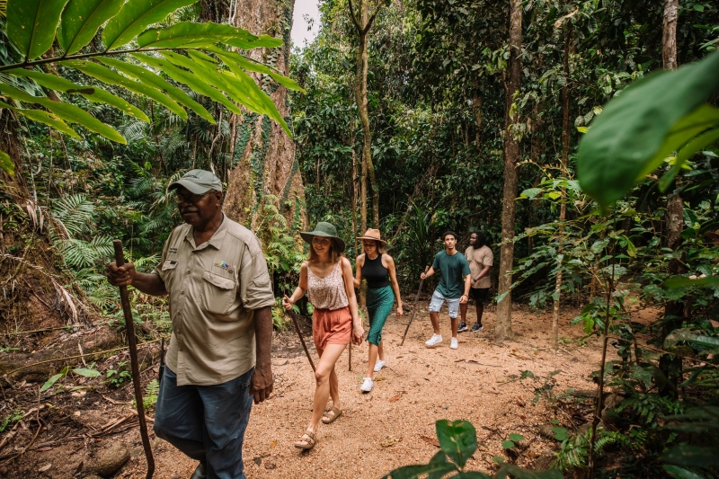 Group taking part in the guided Dreamtime Walk experience, Mossman Gorge Centre, Mossman Gorge, Queensland © Tourism and Events Queensland