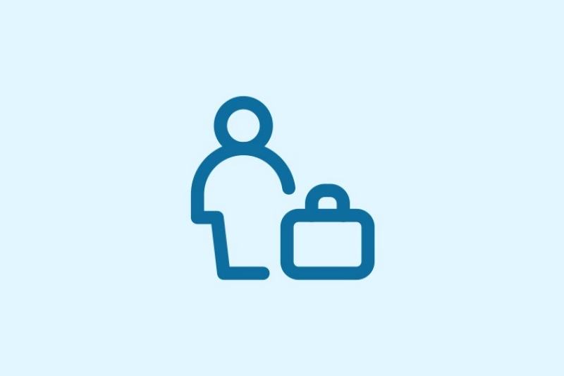 Blue icon depicting a person standing and holding a briefcase © Tourism Australia