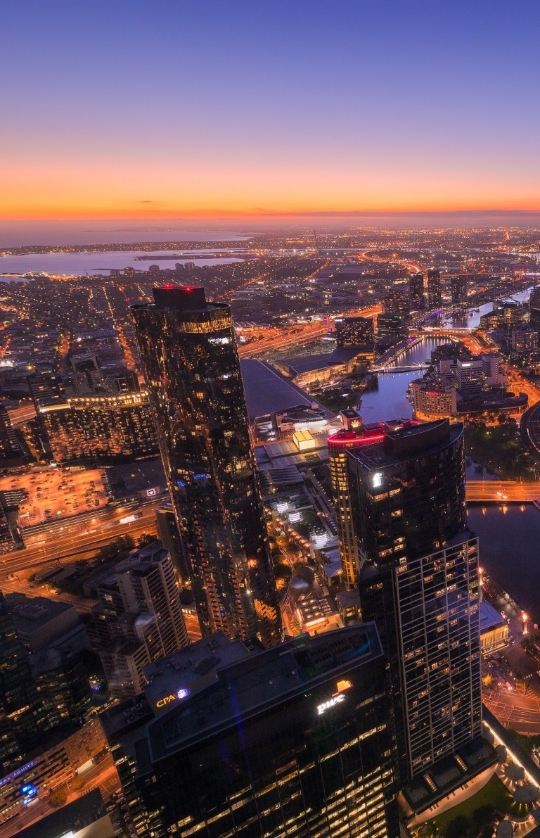Sunset view from the Eureka Skydeck, Melbourne, VIC © Tourism Australia