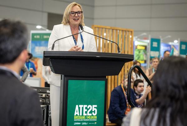 Phillipa Harrison at the opening of ATE25 in Brisbane, Queensland © Tourism Australia, Remco Jansen