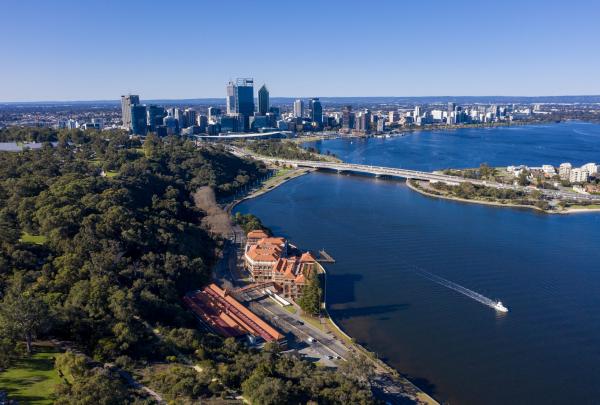 Aerial view of Kings Park with the city skyline in the background, Perth, Western Australia © Tourism Australia