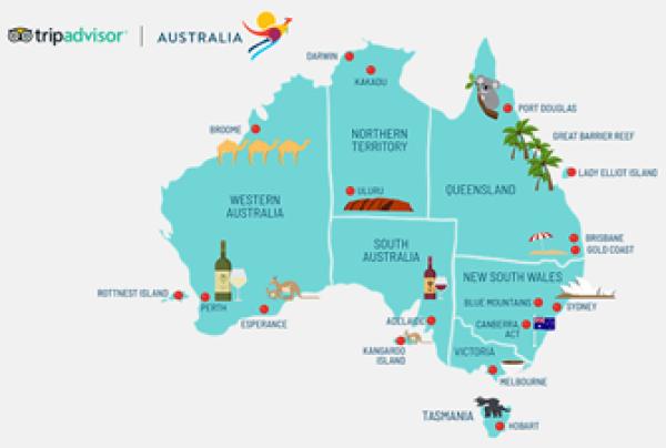 TripAdvisor cartoon map of Australia © Tourism Australia, TripAdvisor