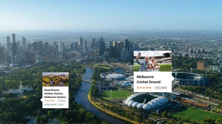 Scenic aerial view of Melbourne Park, the Yarra River and city skyline, Melbourne, VIC © Tourism Australia/Timeout Australia