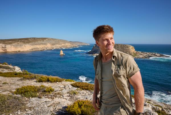 Robert Irwin on coastal clifftops at Eyre Peninsula, South Australia © Tourism Australia