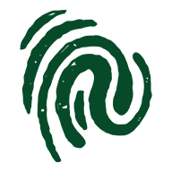 A dark green hand-drawn circular icon by Green is our Gold, featuring a stylised fingerprint pattern with a textured, organic feel that symbolises community connection and heritage in the Australian landscape. © Tourism Australia