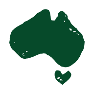 A textured, dark green hand-drawn icon of the Australian map, featuring a small heart-shaped Tasmania. The organic, earthy design represents a deep love and respect for Australian culture. © Tourism Australia