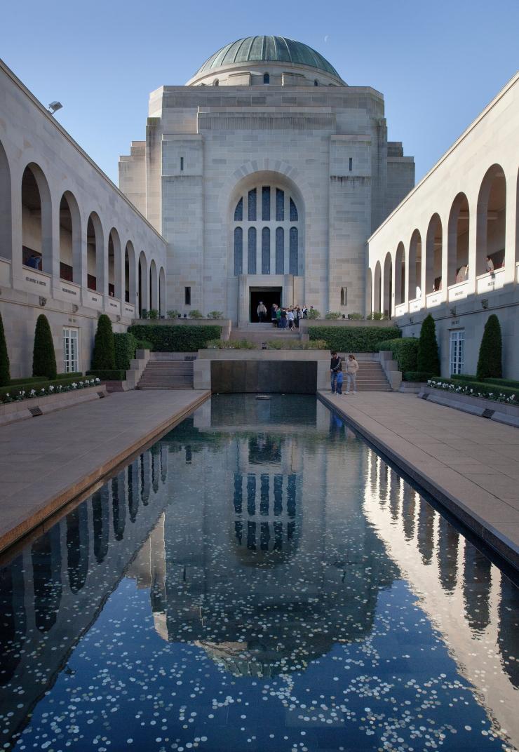 Exterior view of the Pool of Reflection at the Australian War Memorial in Canberra, Australian Capital Territory © Australian War Memorial Exterior view of the Pool of Reflection at the Australian War Memorial in Canberra, Australian Capital Territory © Australian War Memorial