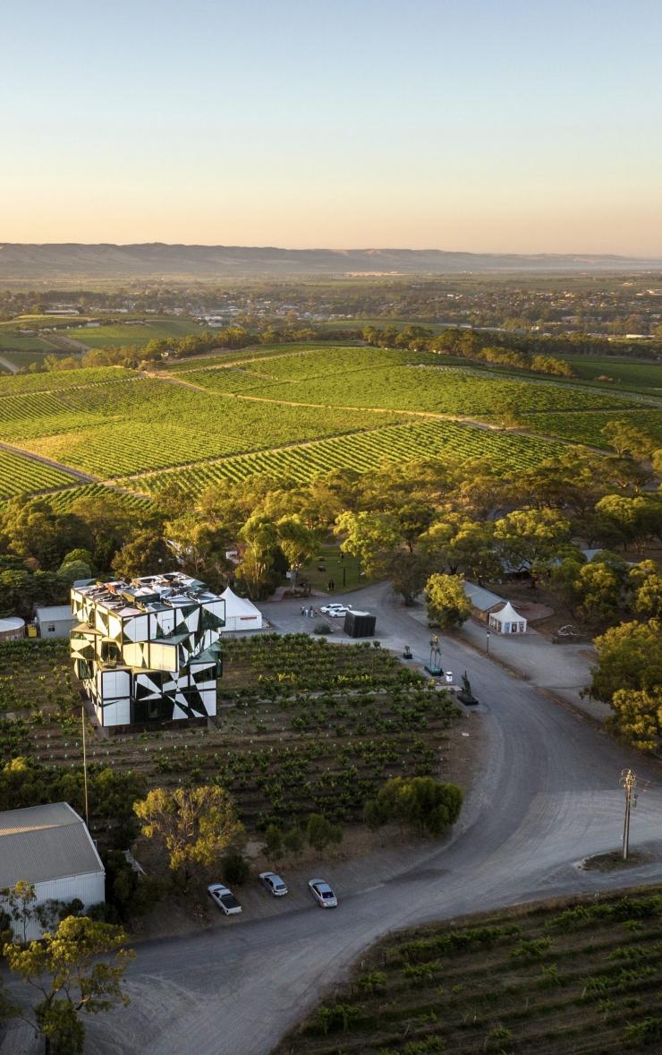 Aerial view of the d'Arenberg CUBE, McLaren Vale, Fleurieu Peninsula, South Australia © Tourism Australia Aerial view of the d'Arenberg CUBE, McLaren Vale, Fleurieu Peninsula, South Australia © Tourism Australia